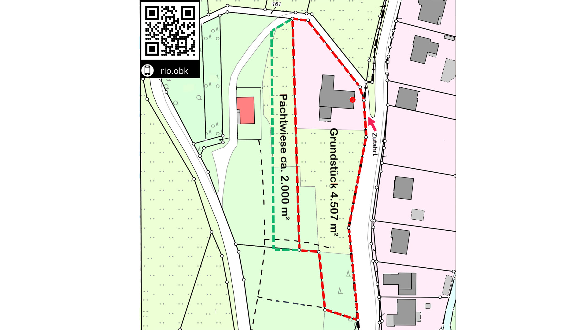 Morsbach-Holpe: Ruhige, ungestörte Ortsrandlage, Lageplan mit Pachtwiese